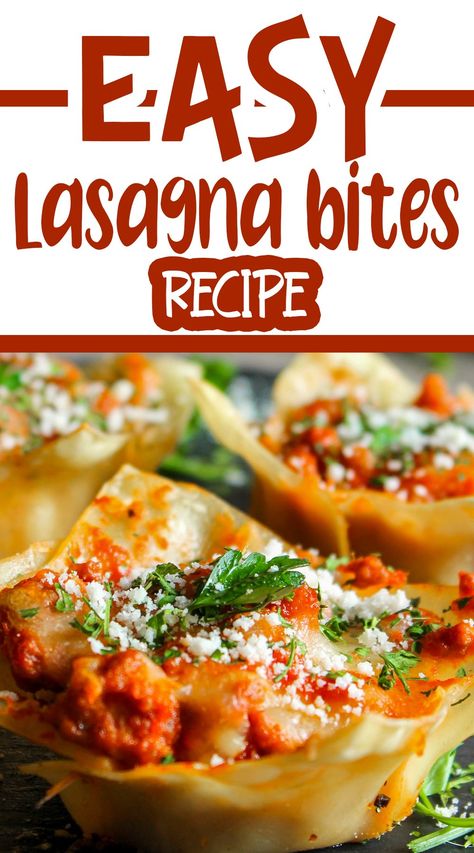 Traditional Lasagna Recipe, Brunch Finger Foods, Lasagna Bites, Wonton Appetizers, Luncheon Recipes, Mini Lasagna, Lasagna Cups, Lasagna Recipe With Ricotta, Wonton Recipes