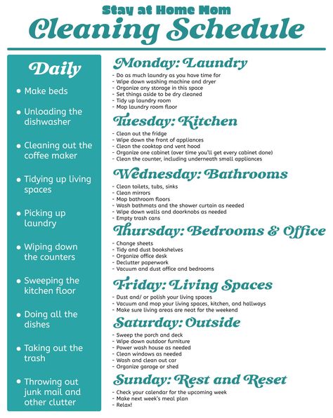 Sample Cleaning Schedule, Daily 6 Cleaning, Martha Stewart Cleaning Schedule, Homesteading Schedule, Home Cleaning Schedule For Working Moms, 1950s Cleaning Schedule, Homemaker Schedule Daily Routines, Housewife Schedule, Cleaning Schedule For Working Mom