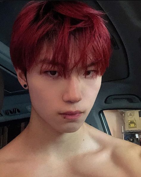 Short Red Hair Male, Red Hair Guy Aesthetic Faceless, Red Hair Asian Boy, Guys With Red Hair Dyed, Red Hair Guys Dyed, Red Hair Boy, Red Hair Men, Cherry Hair, Dark Red Hair