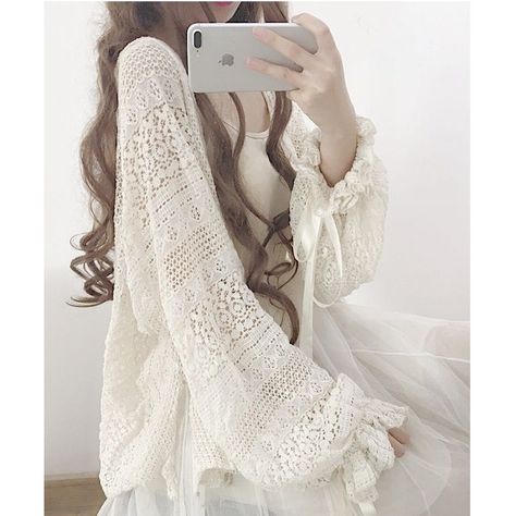 Buy Sisyphi Crocheted Light Jacket | YesStyle Girls Outwear, Sunscreen Clothing, Lace Coat, Harajuku Women, Cardigan Outfit, Long Sleeve Knitted Cardigan, Lace Cardigan, Womens Kimono, Girls Sweet