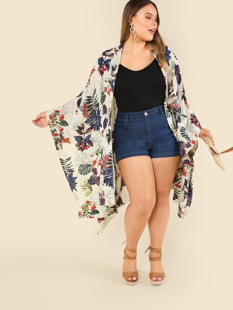 Plus Size Outfits For Summer, Outfits Gorditas, Open Front Kimono, Plus Size Kimono, Plus Size Summer Outfits, Plus Size Summer Outfit, Elegante Casual, Looks Chic, Curvy Girl Outfits