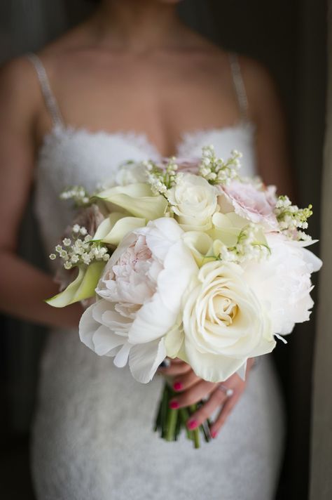 Simple Bouquet With Peonies, Roses and Calla Lilies Lily Of The Valley Wedding Bouquet, Simple Wedding Invitations Rustic, Calla Lillies Bouquet, Lily Of The Valley Bouquet, Calla Lily Bouquet, Gold Foil Wedding Invitations, Black And White Wedding Invitations, Lily Wedding, Lily Bouquet