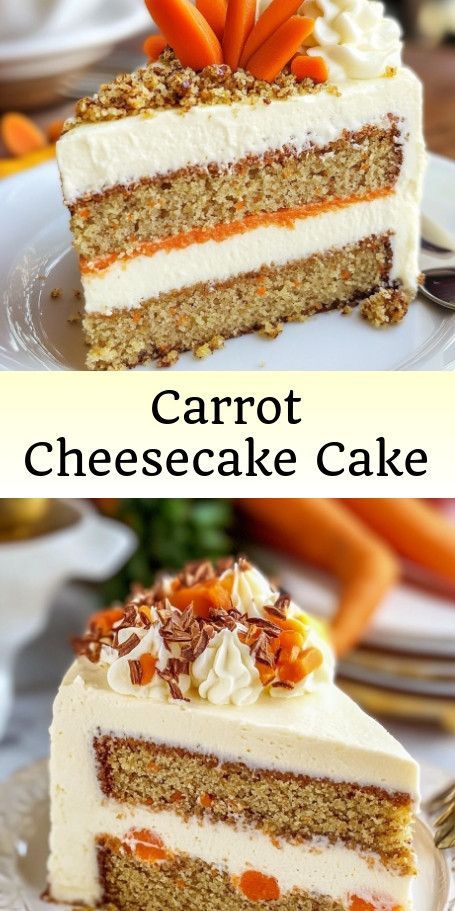 Carrot Cake Cheesecake Layer Cake Recipe Indulge in the ultimate dessert fusion with this Carrot Cake Cheesecake Layer Cake! Impress your guests and celebrate special occasions with this delicious blend of moist carrot cake layers and luscious cheesecake. Perfect for any gathering, this showstopping cake is sure to be a crowd favorite. #CarrotCake #CheesecakeLovers #LayerCake #DessertDelight #BakeWithLove #HomemadeGoodness #SweetTooth #FoodieFavorites #BakingJoy #DessertTime Carrot Cheesecake Cake, Cheesecake Layer Cake, Layered Carrot Cake, Carrot Cheesecake, Moist Carrot Cake, Cheesecake Layer, Moist Carrot Cakes, Carrot Cake Cheesecake, Cheesecake Lovers