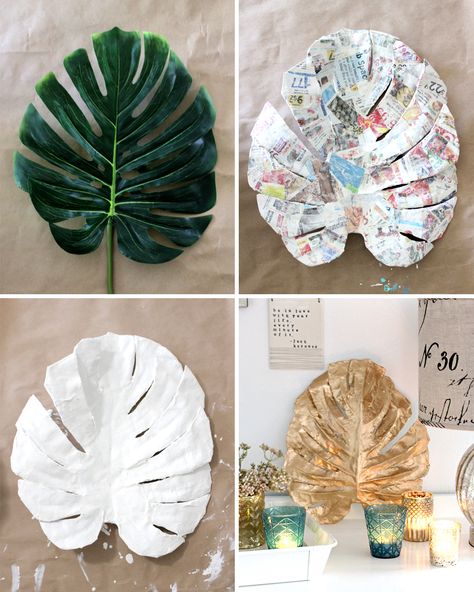 Monstera Leaf Art, Art For Summer, Paper Mache Projects, Making Paper Mache, Paper Art Sculpture, Paper Mache Clay, Paper Mache Art, Paper Mache Sculpture, Paper Mache Crafts