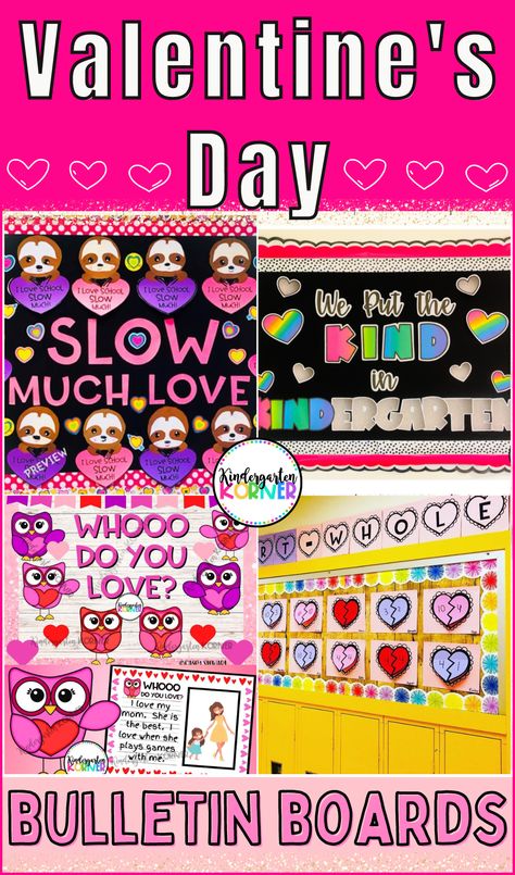 Bulletin Boards For School, Boards For School, February Bulletin Boards, Valentines Day Bulletin Board, Chain Of Hearts, Classroom Banner, I Love School, Bulletin Board Ideas, Kindergarten Teaching