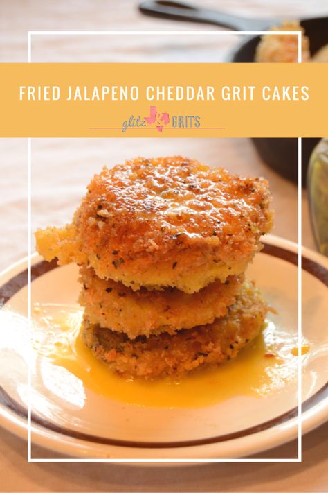 GlitznGrits.com: Fried Jalapeno Cheddar Grit Cakes Fried Jalapenos, Grit Cakes, Sweet Savory Recipes, Grits Recipe, Jalapeno Cheddar, Grits, Sweet Tea, Sweet Savory, Breakfast Ideas