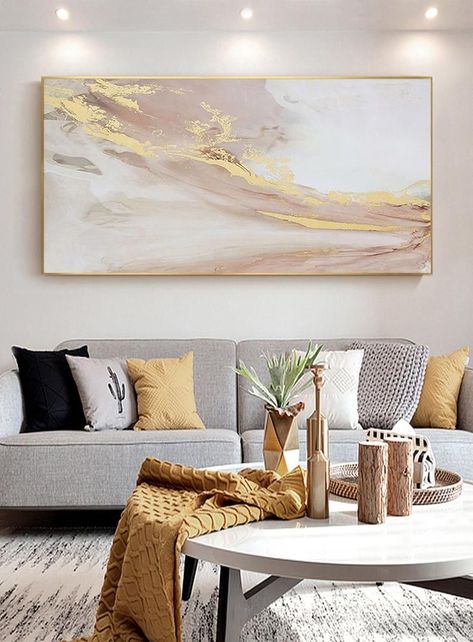 Yellow Painting Abstract, Gold Abstract Painting, Gold Art Painting, Pink Abstract Painting, Grey Painting, Gold Wall Art, Canvas Painting Landscape, Oversized Wall Art, Large Abstract Painting