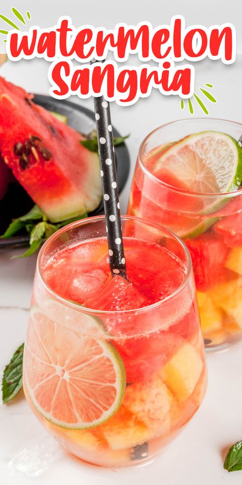 Watermelon Sangria Refreshing Summer Recipe - Love and Marriage Homemade Sangria, Golden Bday, Watermelon Sangria, Sangria Drink, Refreshing Summer Recipes, Watermelon Festival, Alcoholic Punch Recipes, Watermelon Flavor, Birthday Cocktail