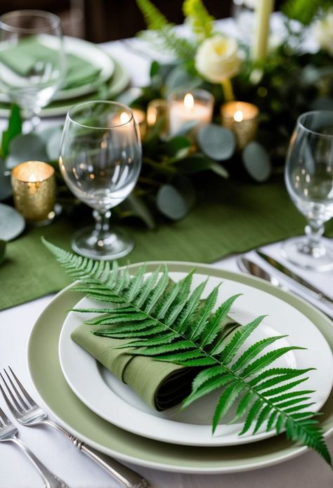 I love using fern leaf napkin rings to add a touch of nature to the table setting. These delicate green accents perfectly complement an olive green wedding theme. Olive Theme Wedding, Olive Green Wedding Theme, Green Wedding Theme Ideas, Green Wedding Theme, Olive Green Wedding, Olive Green Weddings, Wedding Theme Ideas, Green Themed Wedding, Fern Leaf