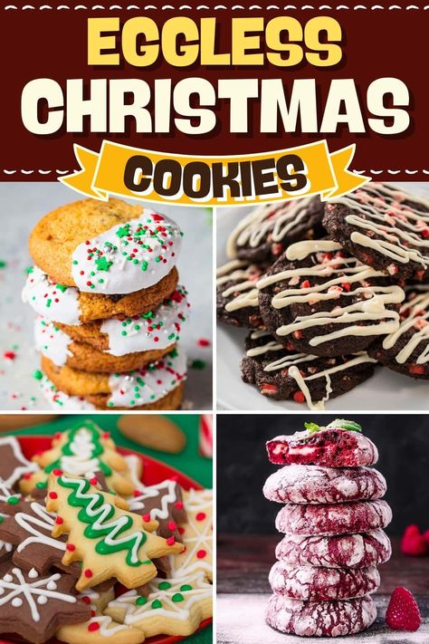 Eggless Christmas Baking, Egg Free Cookies Christmas, Egg And Dairy Free Cookies, Christmas Cookies Eggless, No Egg Christmas Cookies, Christmas Cookies No Eggs, Eggless Deserts Easy, Egg Free Christmas Desserts, Cookies With No Eggs Recipe