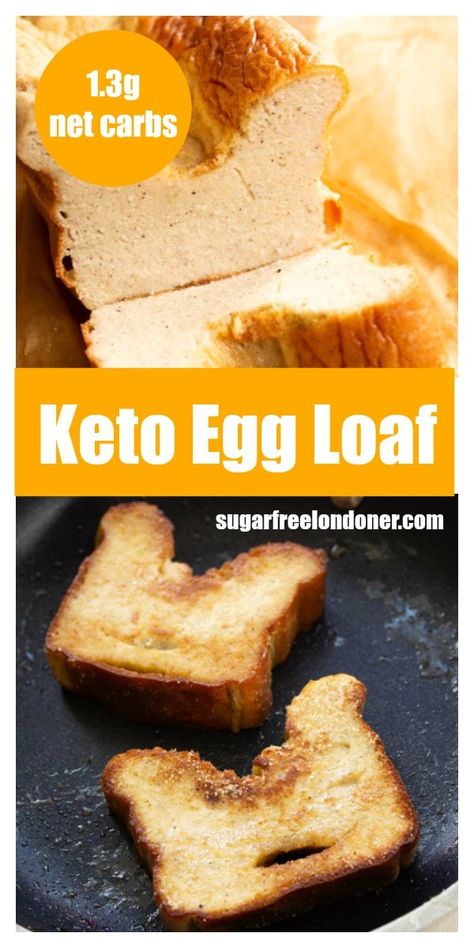 This low carb keto egg loaf recipe is soft, light and fluffy and entirely nut free. It's wonderful as keto French toast fried in butter and topped with cinnamon and sugar free sweetener. Only 1g net carbs per slice. #eggloaf #ketoeggloaf #ketobread # Keto Egg Loaf, Egg Loaf Recipe, Recipe For French Toast, Egg Loaf, Cheesecake Oreo, Keto Easy, Bread Alternatives, Protein Bread, Egg Fast