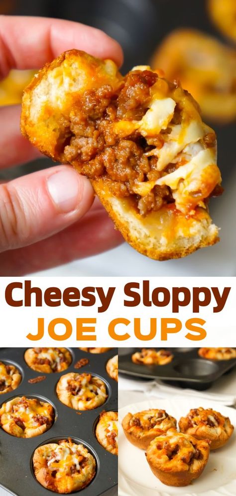 Sloppy Joe Cups are a fun twist on the classic sandwich baked in muffin tins. These hamburger bun cups are loaded with ground beef and onions tossed in homemade sloppy joe sauce and topped with cheese. Sloppy Joe Cups, Cheesy Sloppy Joes, Beef And Onions, Homemade Sloppy Joe Sauce, Grilled Cheese Sloppy Joe, Sloppy Joe Sauce, Homemade Sloppy Joes, Tummy Yummy, Classic Sandwich