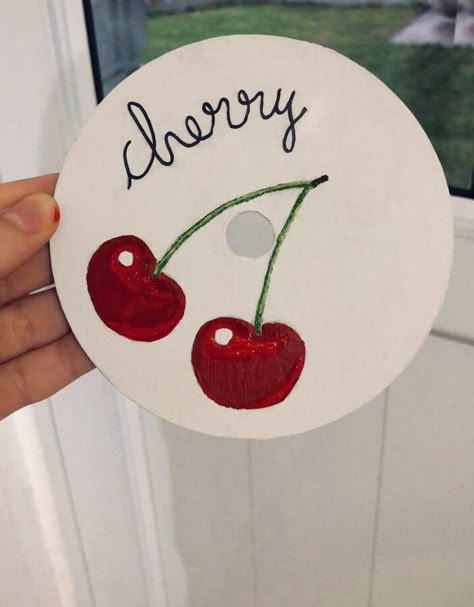 Dvd Decoration, Cherry Art Aesthetic, Harry Styles Painting Ideas, Cherry Harry Styles, Cd Drawing, Harry Styles Painting, Dvd Art, Vinyl Record Art Ideas, Painted Records