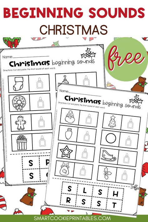 2 Free Christmas Beginning Sounds cut and paste worksheets Holiday Kindergarten Activities, Free Kindergarten Christmas Printables, Christmas Activities Kindergarten Free, Christmas Themed Worksheets, Free Christmas Worksheets For Kindergarten, Free Preschool Christmas Printables, Christmas Reading Activities Kindergarten, Christmas Cut And Paste Worksheets, Christmas Prek Worksheets