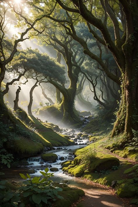 Fantasy Landscape Forest, Painting Ideas Forest, Fantasy Nature Art, Fantasy Forest Art, Forest Images, 3d Forest, Forest Artwork, Fantasy Nature, Forest Mural