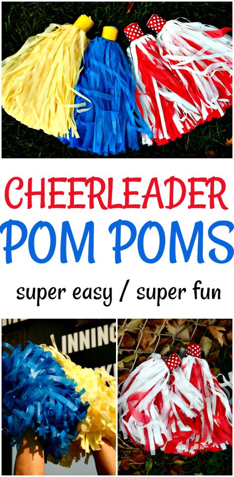 DIY Cheerleader Pom Poms - Super Easy And Fun! If you are looking to keep the kids occupied for a bit, then this is a great activity that older kids can do themselves. For summertime fun, kids can make their own pom poms then create a routine to perform for friend and family  - Dazzling Daily Deals How To Make Cheerleader Pom Poms Diy, Homemade Cheer Pom Poms, Make Pom Poms Cheerleading, Pom Pom Cheerleading Diy, Cheer Tailgate Ideas, Cheer Pom Poms Diy, How To Make Cheer Pom Poms, Cheer Crafts High School, How To Make Cheerleader Pom Poms