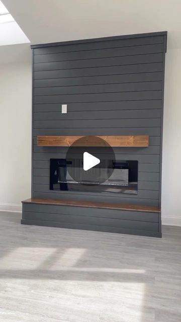 Mantel On Shiplap Wall, Shiplap Linear Fireplace With Tv, Floating Shelves With Fireplace, Shiplap Fireplace With Bench, Pine Mantle Fireplace, Shiplap Fireplace Wall Diy, Diy Fireplace Bench, Mantel With Drawer, Build Out Electric Fireplace