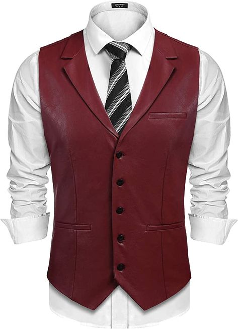 COOFANDY Mens Leather Vest Casual Western Vest Jacket Lightweight V-Neck Suit Vest Waistcoat at Amazon Men’s Clothing store Formal Ideas, Chaleco Casual, Sleeveless Waistcoat, Western Vest, Leather Waistcoat, Western Suits, Waistcoat Men, Leather Suit, Coat Classic