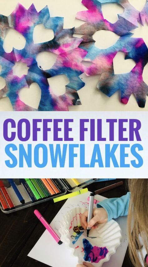 Make Coffee Filter Snowflakes with Washable Markers - Glitter On A Dime Snowflake Coffee Filter, Coffee Filter Snowflakes For Kids, Coffee Filter Snowflakes Patterns, Preschool Activities Summer, Coffee Filter Snowflakes, Coffee Filters Snowflakes, Christmas Crafts Easy, Winter Crafts For Toddlers, Christmas Things To Make