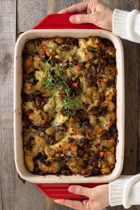 This is a classic done right. Sausage Chestnut Stuffing will be a winner on your Thanksgiving table. #Thanksgivingrecipes #stuffing #sausage #chestnut #foodblog #foodblogger Chili Pasta Bake, Sausage Stuffing Recipe, Chestnut Stuffing, Leftover Meatloaf, Stuffing Ingredients, Sweet Italian Sausage, Tasty Kitchen, Stuffing Recipes, Recipe Community