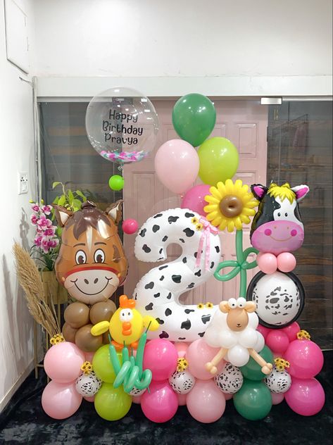 Farm Animals, Barnyard, Birthday, Celebration, Cow, Pig, Horse, Sheep, Hen Farm Animals Balloons Decoration, Dinosaur Birthday Party Food, Balloon Bouquet Delivery, Baby Birthday Party Theme, Farm Animal Party, Farm Animals Birthday Party, Second Birthday Ideas, 3rd Birthday Cakes, Farm Animal Birthday