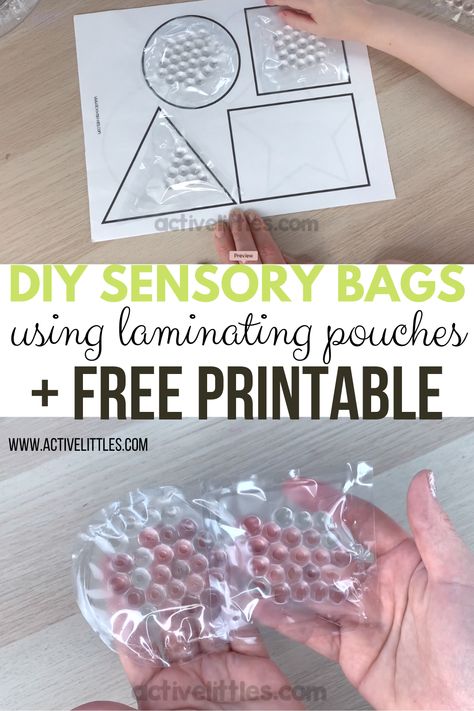 DIY Sensory Bags using laminating pouches and FREE Shape Printable  - Active Littles Diy Sensory Bags, Laminating Ideas, Sensory Classroom, Free Kindergarten Printables, Market Day Ideas, Diy Sensory, Preschool Crafts Fall, Sensory Bag, Sensory Bags