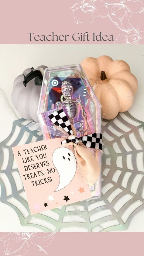 💀Teacher Gift Idea💀 I shared this last year and saw the coffins are back at @dollartree again this year! I wanted to share it early so you can snag them while they are still in stock! A spooky fun way to show your appreciation to your child’s teacher this Halloween! To be honest, I don’t always gift for Halloween so please don’t feel you have to or that it’s expected! This is just to serve as inspiration if you’re in a season of gifting! 👻Coffin box, iridescent shreds: @dollartree 👻Pumpkin Cake Gift Basket, Halloween Teacher Gifts, Easy Diy Halloween Decorations, Coffin Box, Beer Cake, Teachers Diy, Teachers Halloween, Diy Teacher Gifts, Easy Diy Halloween