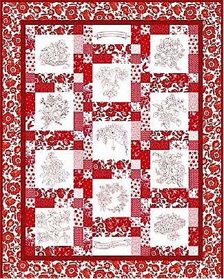 Free quilt pattern: Redwork Garden · Needlework News | CraftGossip.com Redwork Quilt, Beginners Quilting, Redwork Embroidery Patterns, Japanese Quilt Patterns, Strip Quilt Patterns, Redwork Patterns, Panel Quilt Patterns, Christmas Quilt Patterns, Scrap Quilt Patterns