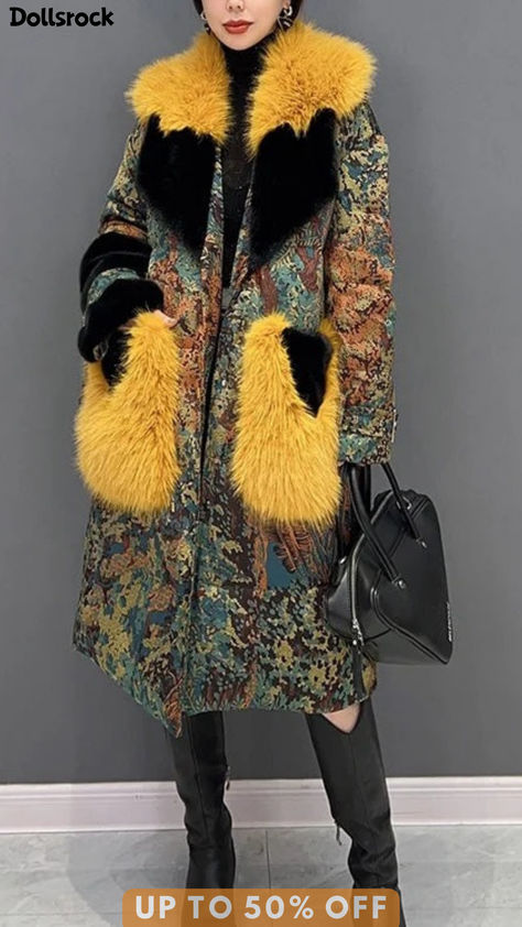 Stylish Yellow Fur Collar Print Button Mink Velvet Thick Coats Winter Winter Songs, Angela Simmons, Future Wardrobe, Comfortable Room, Lovely Clothes, Fall Jackets, Cup Size, Looks Vintage, Coat Fashion