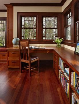 Craftsman Home Office, Craftsman Interiors, Craftsman Decor, Craftsman Interior, Prairie Style Houses, Craftsman Bungalow, Office Decorating, Craftsman Style Home, Craftsman Style Homes