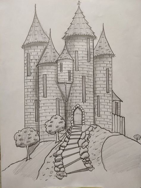 Castle on top of a castle Small Castle Drawing, Castle Drawing Sketches, Medieval Castle Drawing, Castle Drawing Easy, Castle On A Hill, Map Drawing, Castle Drawing, Small Castles, Sky View