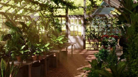 Anime Greenhouse Background, Greenhouse Wallpaper Desktop, Greenhouse Fantasy Art, Greenhouse Background, Fantasy Greenhouse, Desktop Bg, Punk House, Nature Witch, Plant Breeding