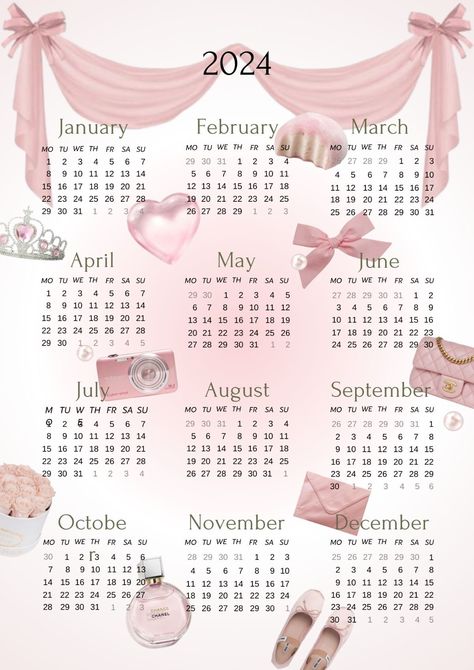 Aesthetic Wallpaper Calendar, Calender 2024 Aesthetic, Cute Calendar Wallpaper, Calendar Aesthetic, Pink Calendar, Powerful Mindset, Attract Positivity, Pink Wallpaper Ipad, Printable Wall Collage