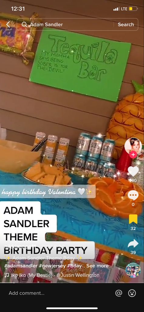 Adam Sandler Birthday Cake, Adam Sandler Themed Party Decorations, Adam Sandler Party Ideas, Adam Sandler Party Food, Adam Sandler Party Decorations, Meme Birthday Party Theme, Adam Sandler Birthday Party, Adam Sandler Birthday Party Theme, Adam Sandler Themed Party