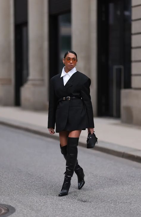 These Thigh-High Boots Outfit Ideas Are the Perfect Alternative to Winter Tights | Marie Claire Thigh High Boots Outfits, Boots Outfit Ideas, Thigh High Boots Outfit, Winter Tights, High Boots Outfit, Boots Outfits, Fashion Book, Everyone Knows, Fashion Books