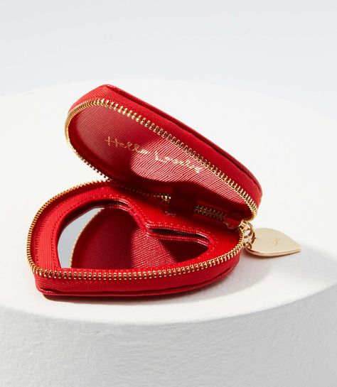 This handy mirror is zipped in a heart-shaped compact, making it the sweetest gift for your BFF or yourself. Zip closure. Leather Zipper Pouch, Nap Pillow, Mirror Compact, Sweet Gifts, Compact Mirror, Leather Zipper, Small Accessories, No Matter What, Small Bags