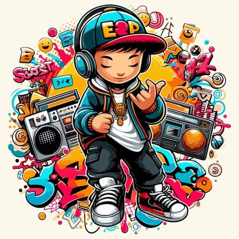 Hip hop boy | Premium Vector #Freepik #vector #rapper #disk-jockey #sticker-design #dj-music Cartoon Dj Art, Dj Logo Design Ideas, Dj Graphic Design, Rapper Design, Cartoon T Shirt Design, Dance Studio Design, Dj Art, Dj Logo, Dj Images Hd