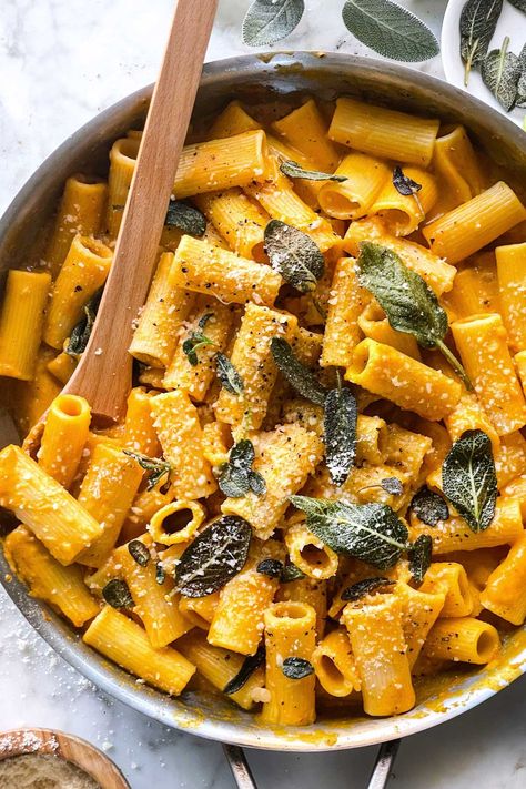 Creamy Pumpkin Pasta | foodiecrush.com Easy Pumpkin Pasta, Foodiecrush Recipes, Quick Pasta Salad, Creamy Pumpkin Pasta, Fried Sage, Fall Pasta, Winter Dinners, Classic Macaroni Salad, Pasta Noodle Recipe