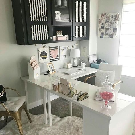 Ikea Home Office, Cheap Office Furniture, Ikea Office, Home Office Layout, Gold Office, Ikea Desk, Pink Office, Small Home Offices, White Desk