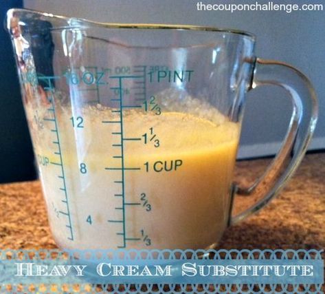 Cream Substitute, Heavy Cream Recipes, Heavy Cream Substitute, Cooking Conversions, Cooking Substitutions, Dry Mixes, Homemade Mixes, Baking Substitutes, Food Substitutions