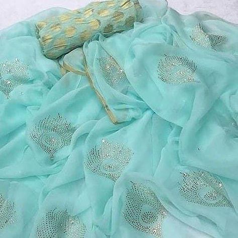 Plain Chiffon Saree, Sky Blue Saree, Gota Patti Saree, Kalamkari Blouse, Pure Chiffon Sarees, Pure Georgette Sarees, Indian Saree Blouse, Pure Chiffon, Georgette Blouse