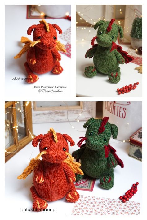 Amigurumi Dragon Free Knitting Pattern Dragon Knitting Pattern Free, Dragon Knitting Pattern, Cutest Amigurumi, Amigurumi Dragon, Animal Knitting, Knitted Stuffed Animals, Kids Knitting, Dog Beanie, Knitted Toys Free Patterns