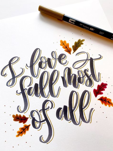 Create Fun Fall Lettering With Tombow! #tombow Fall Calligraphy, Fall Lettering, Tombow Brush Pen, Diy Save The Dates, Tombow Dual Brush Pen, Tombow Dual Brush, Fall Art, Brush Pens, Fall Projects