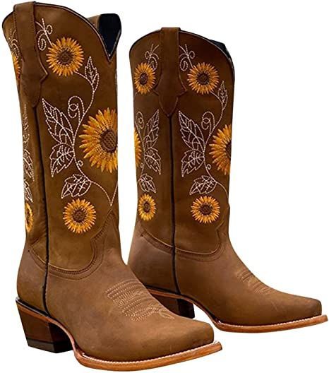 Mexican Botas, Vestidos Country, Sunflower Boots, Snip Toe Cowgirl Boots, Cute Cowgirl Boots, Cowboy Boots For Women, Bota Country, Cute Cowgirl, Rough Heels