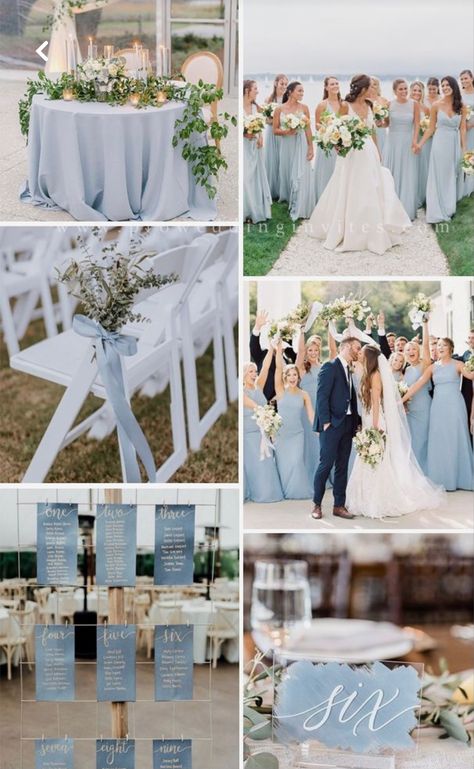 Placid Blue Wedding, April Wedding Colors Blue, Light Blue And Sage Green Wedding, Sage And Blue Wedding, Simple Wedding Decorations Indoor, Dana Point Wedding, Wedding Color Schemes Blue, Wedding Theme Color Schemes, Baby Blue Weddings