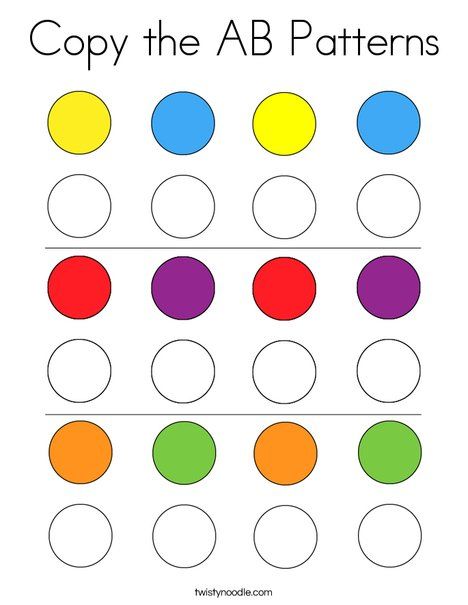 Copy the AB Patterns Coloring Page - Twisty Noodle Colour Related Activities, Velcro Dots Ideas, Ab Patterns Preschool Free Printable, Ab Pattern Activities Preschool, Copy The Pattern Worksheet, Ab Pattern Worksheets For Preschool, Copy Patterns Worksheets, Toddler Pattern Activities, Color Math Activities Preschool