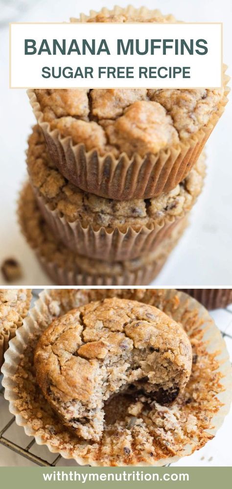 If you want to enjoy some delicious muffins without worrying about your blood sugar and metabolic health, you will love these almond flour sugar free banana muffins. They are made with no added sugar, and they are paleo, gluten free, and keto friendly. No Added Sugar Muffins, No Sugar Banana Muffins, No Sugar Muffins, Low Sugar Banana Muffins, Banana Muffins No Sugar, Sugar Free Banana Muffins, Paleo Muffin Recipes, Almond Flour Banana Muffins, Paleo Banana Muffins