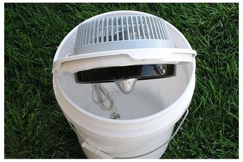 DIY Portable Bucket Air Conditioner | Hunker Bucket Air Conditioner, Diy Ice Bucket, Solar Heater Diy, Diy Air Conditioner, Portable Toilet For Camping, Portable Water Filter, Solar Heater, Camping Toilet, Portable Air Conditioners