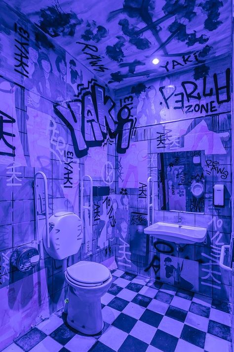 Blacklight Aesthetic, Urban Dystopia, Purple Interior Design, Blue Graffiti, Restaurant Identity, Cybercore Aesthetic, Boyfriend Pranks Pictures, Lilac Sky, Purple Interior