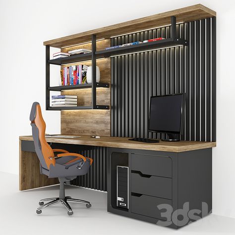 Home Office - Office furniture - 3D model Bedroom For Boys, Boys Bedroom Sets, Modern Boys Bedroom, Guest Bedroom Home Office, Home Office Built Ins, Office Built Ins, Boys Bedroom Makeover, Home Office Layout, Home Studio Setup